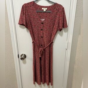 Monteau Floral pink dress size flutter sleeve tie belt size  large